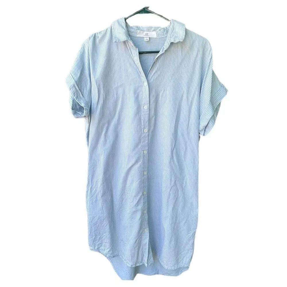 Thread & Supply size M pinstriped Tencel Lyocell button front pockets dress tuni